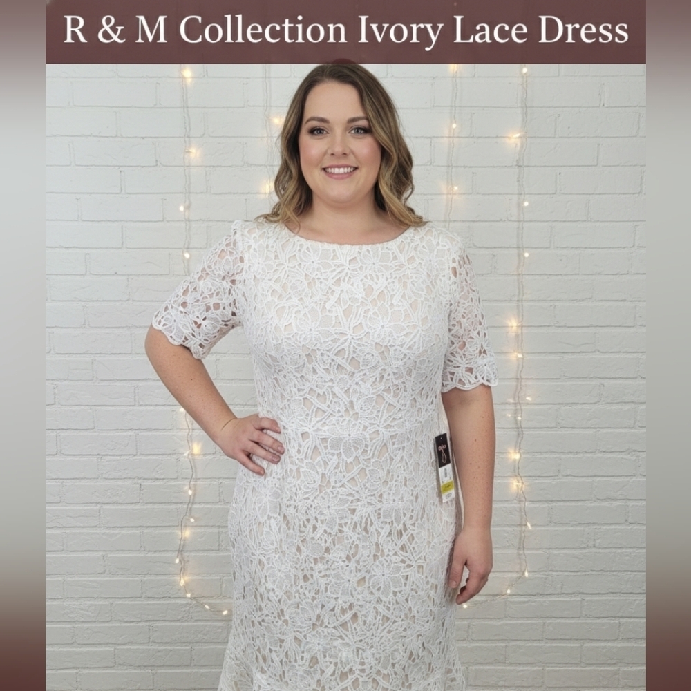 ​R & M Richards Ivory Floral Lace Sheath Dress NWT Size 14 - Wedding Cocktail